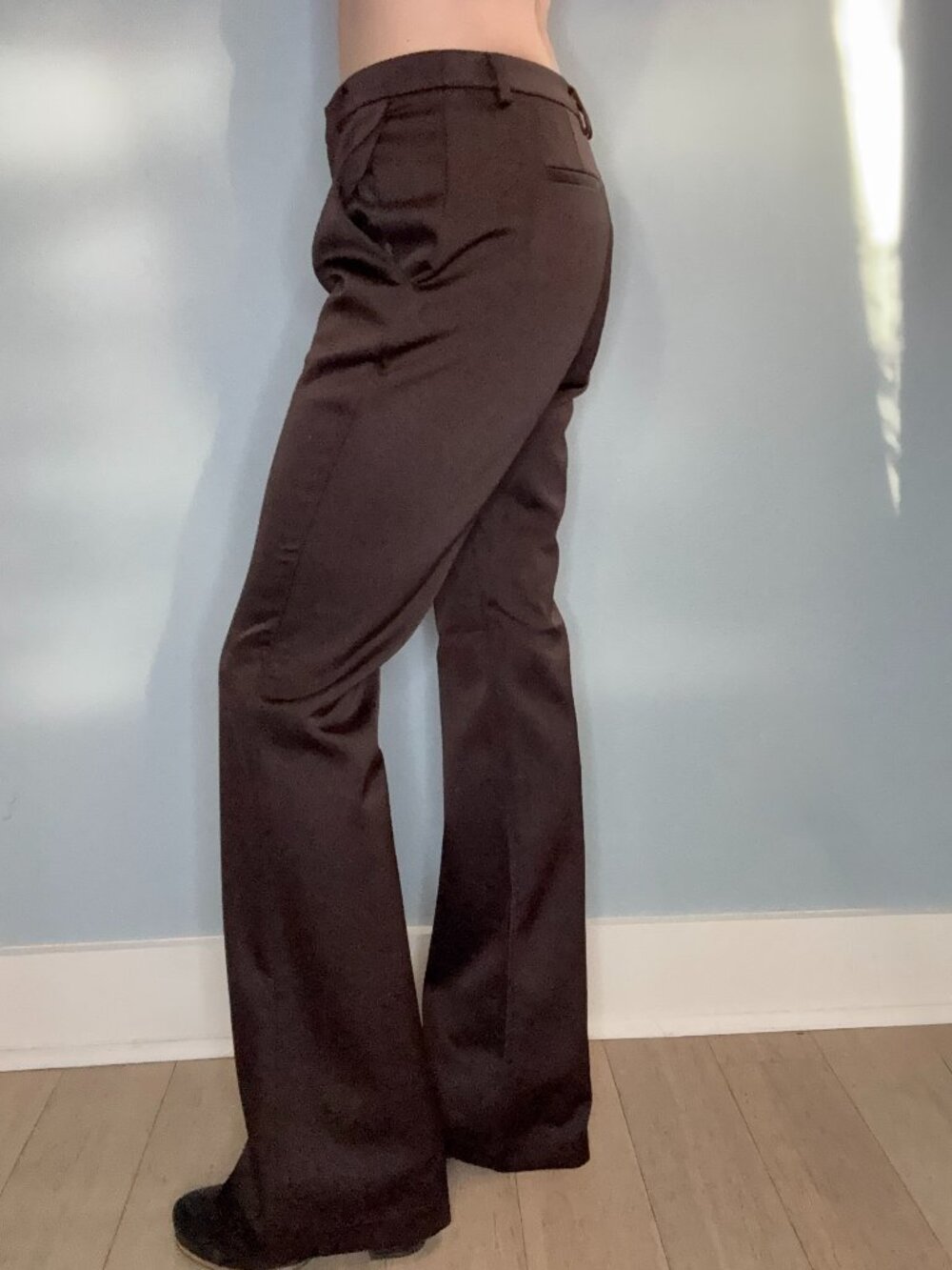 SER.O.YA Seroya Brown Satin Mid Rise Slim Flare Trouser Pants Chocolate Size 6